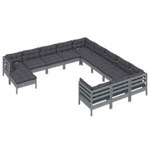 vidaXL Sodo komplektas su pagalvėlėmis, 12 dalių, pilkas, pu&scaron;is