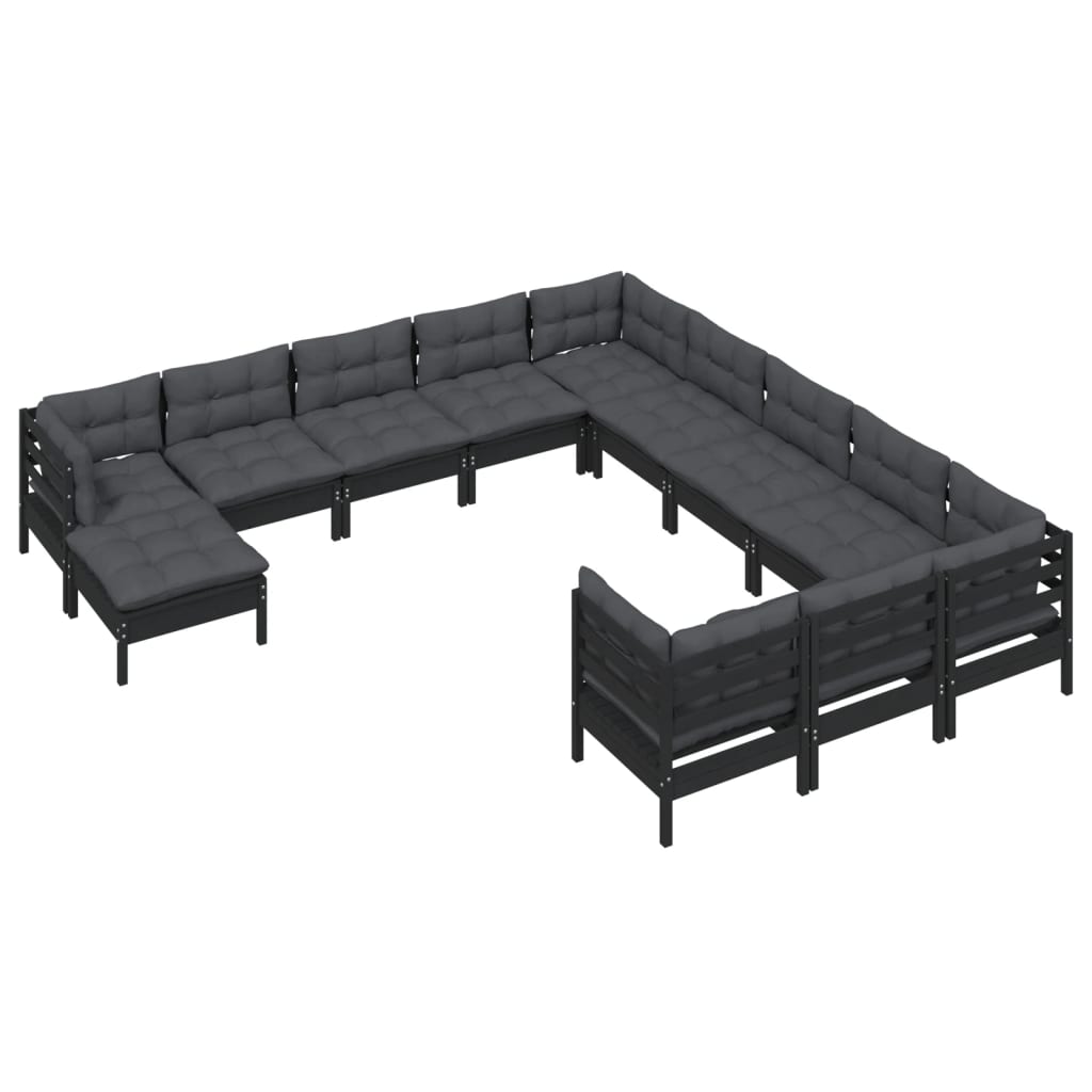 

vidaXL 12-delige Loungeset met kussens massief grenenhout zwart