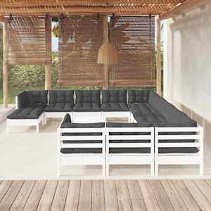 Vrtna sedežna garnitura 13-delna z blazinami bela borovina