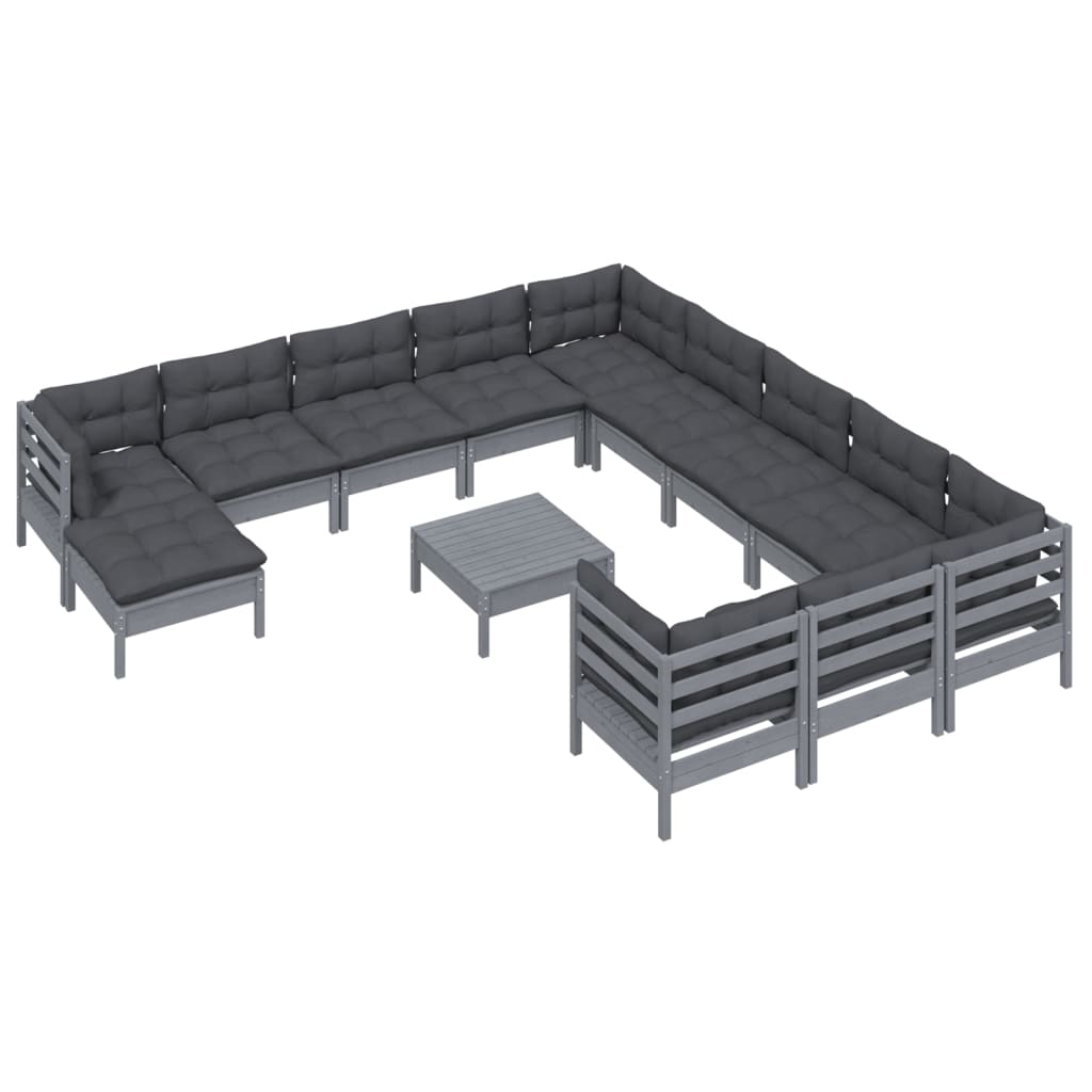 

vidaXL 13-delige Loungeset met kussens grenenhout grijs