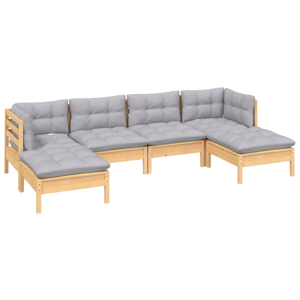

vidaXL 6-delige Loungeset met grijze kussens grenenhout