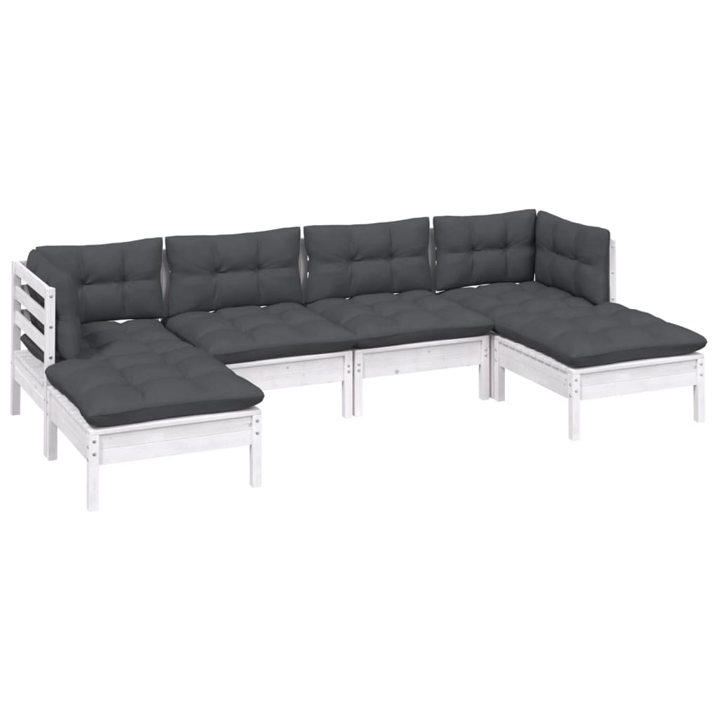 

vidaXL 6-delige Loungeset met kussens grenenhout wit