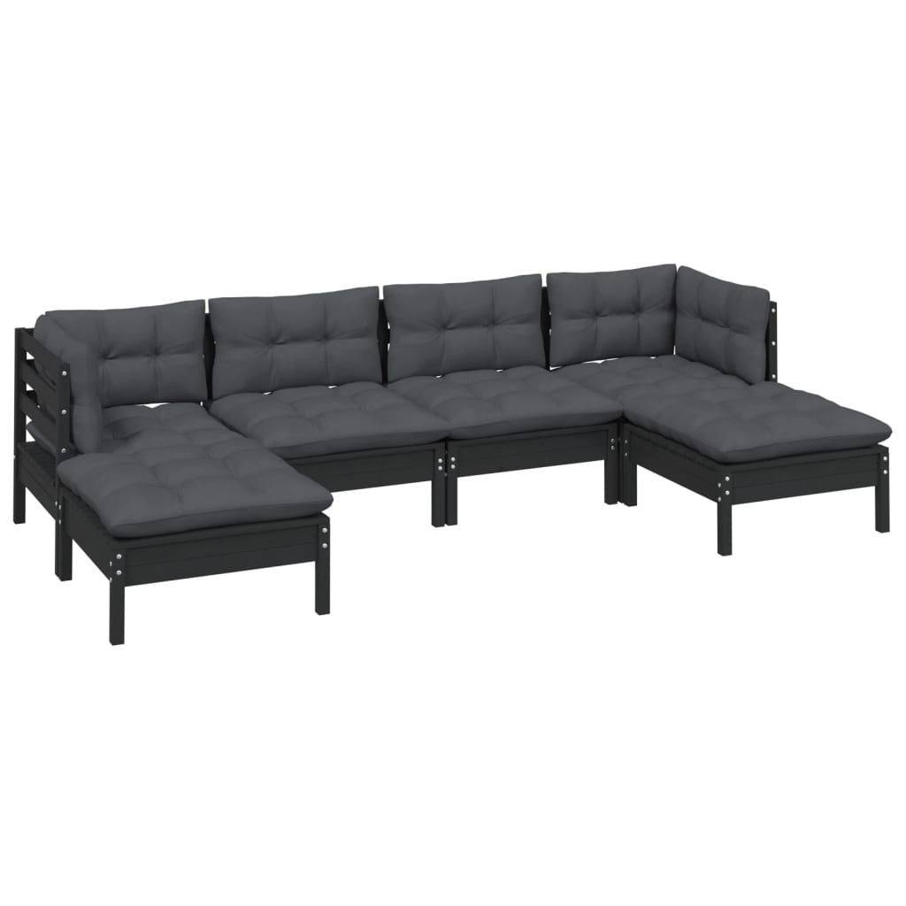 

vidaXL 6-delige Loungeset met kussens grenenhout zwart