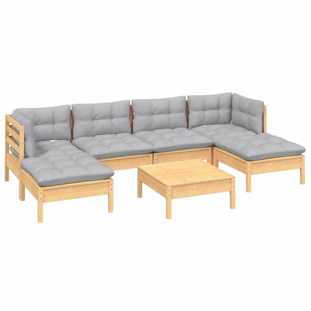 

vidaXL 7-delige Loungeset met grijze kussens grenenhout