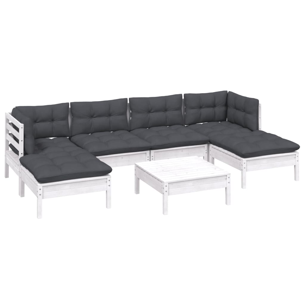 

vidaXL 7-delige Loungeset met kussens grenenhout wit