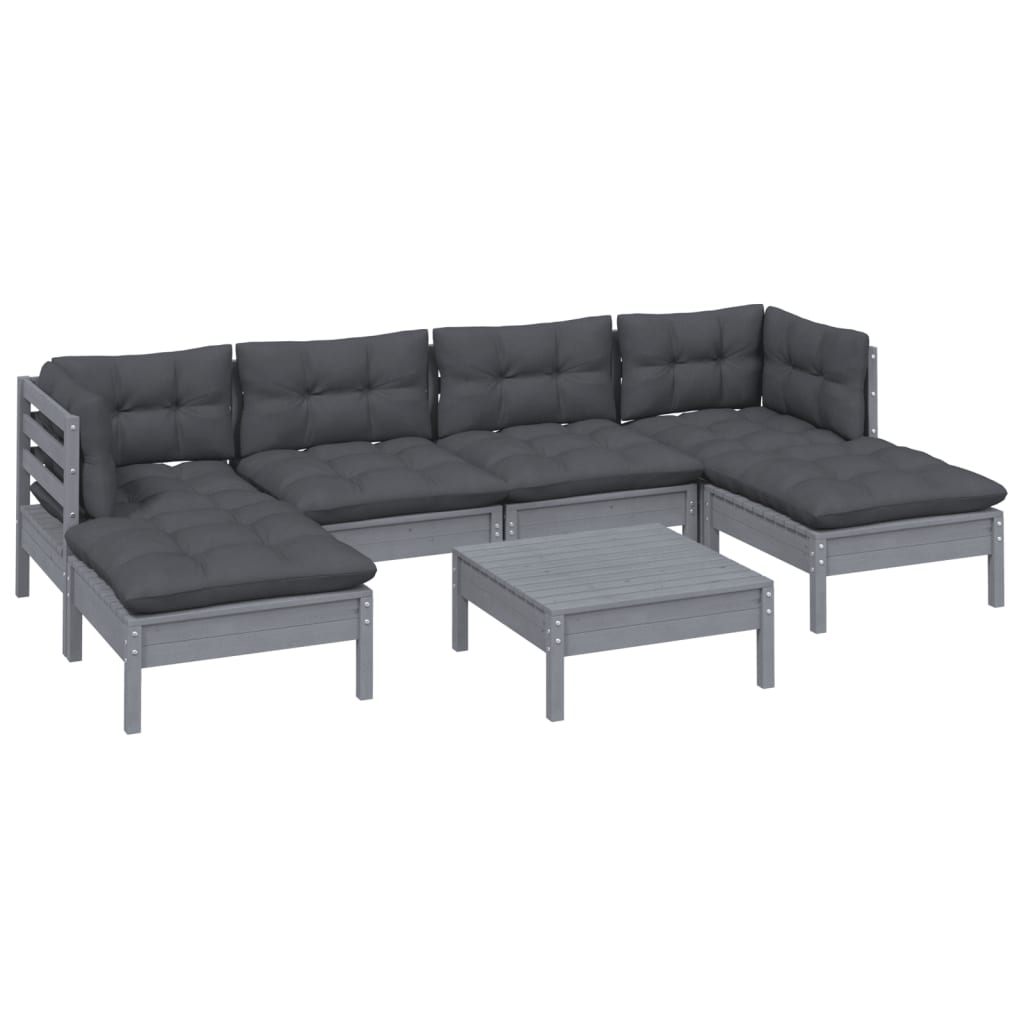 

vidaXL 7-delige Loungeset met kussens grenenhout grijs