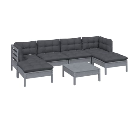 vidaXL Sodo komplektas su pagalvėmis, 7 dalių, pilkas, pu&scaron;ies mediena