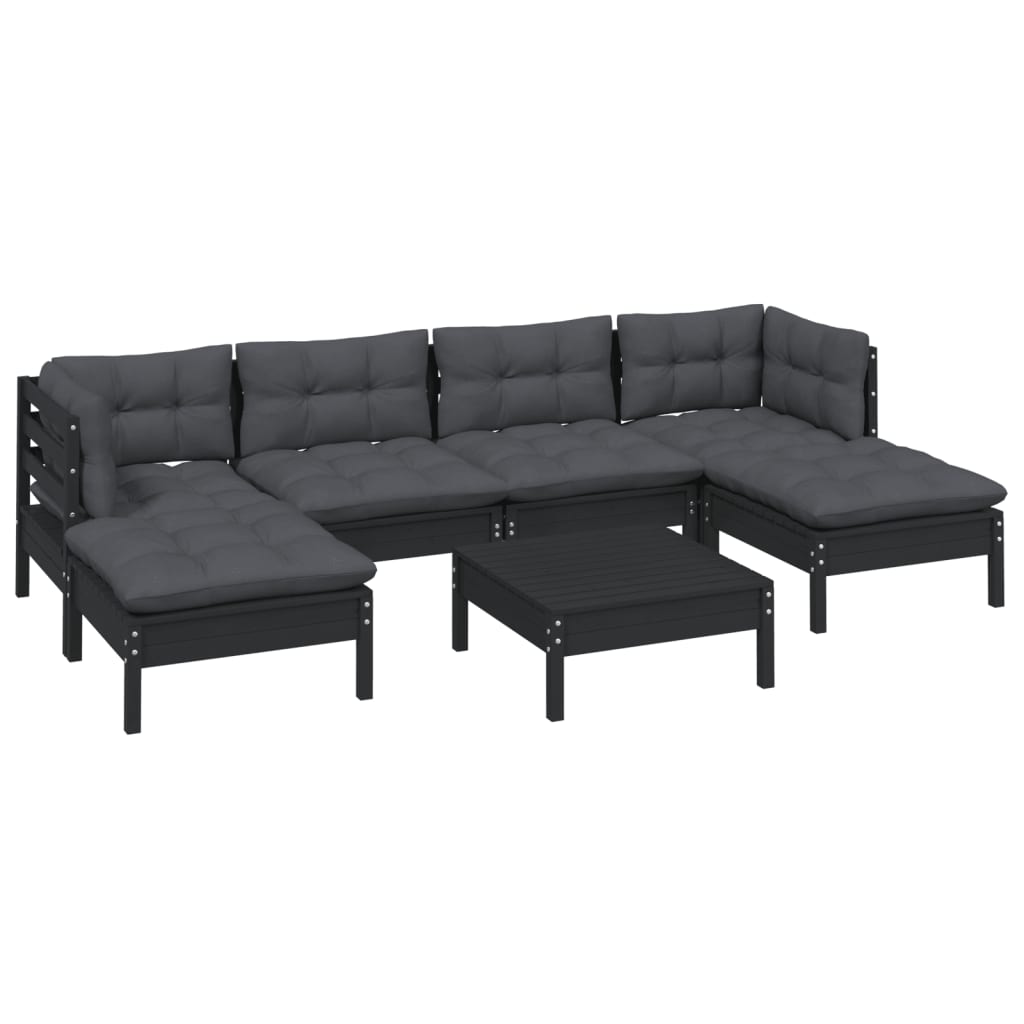 

vidaXL 7-delige Loungeset met kussens grenenhout zwart