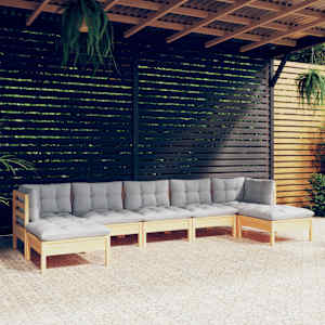 Vrtna sedežna garnitura 7-delna s sivimi blazinami borovina