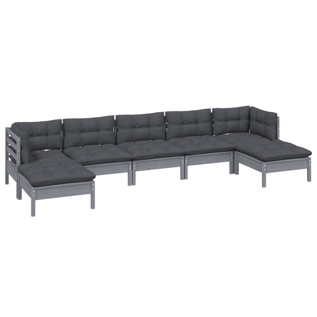 

vidaXL 7-delige Loungeset met kussens grenenhout grijs