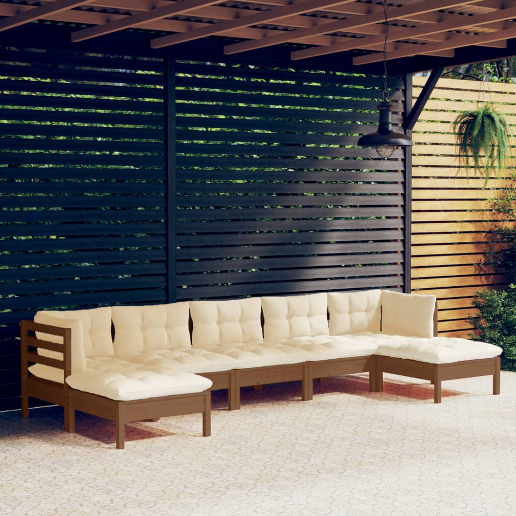 vidaXL 7-tlg. Garten-Lounge-Set mit Kissen Honigbraun Kiefernholz