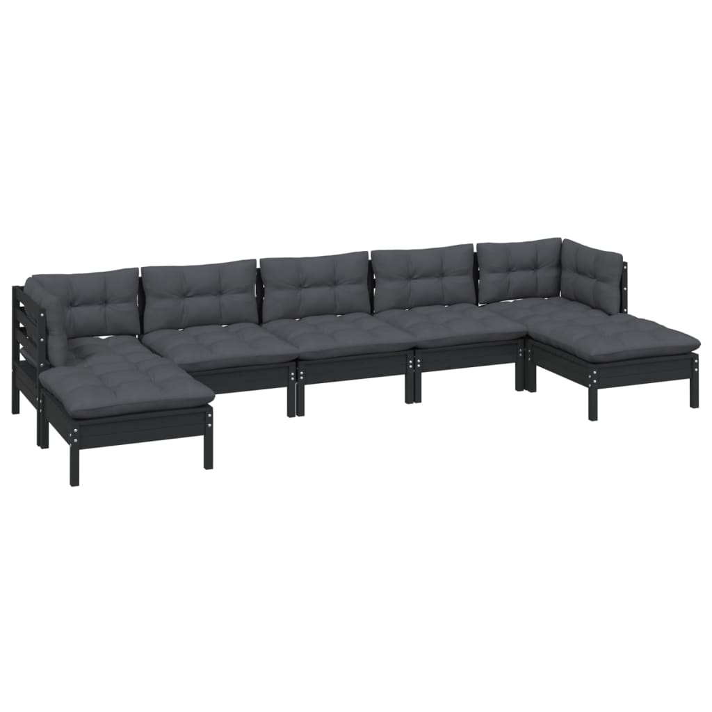 

vidaXL 7-delige Loungeset met kussens grenenhout zwart