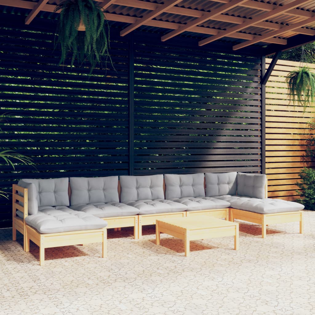 vidaXL 8-tlg. Garten-Lounge-Set mit Grauen Kissen Kiefernholz