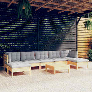 Vrtna sedežna garnitura 8-delna s sivimi blazinami borovina