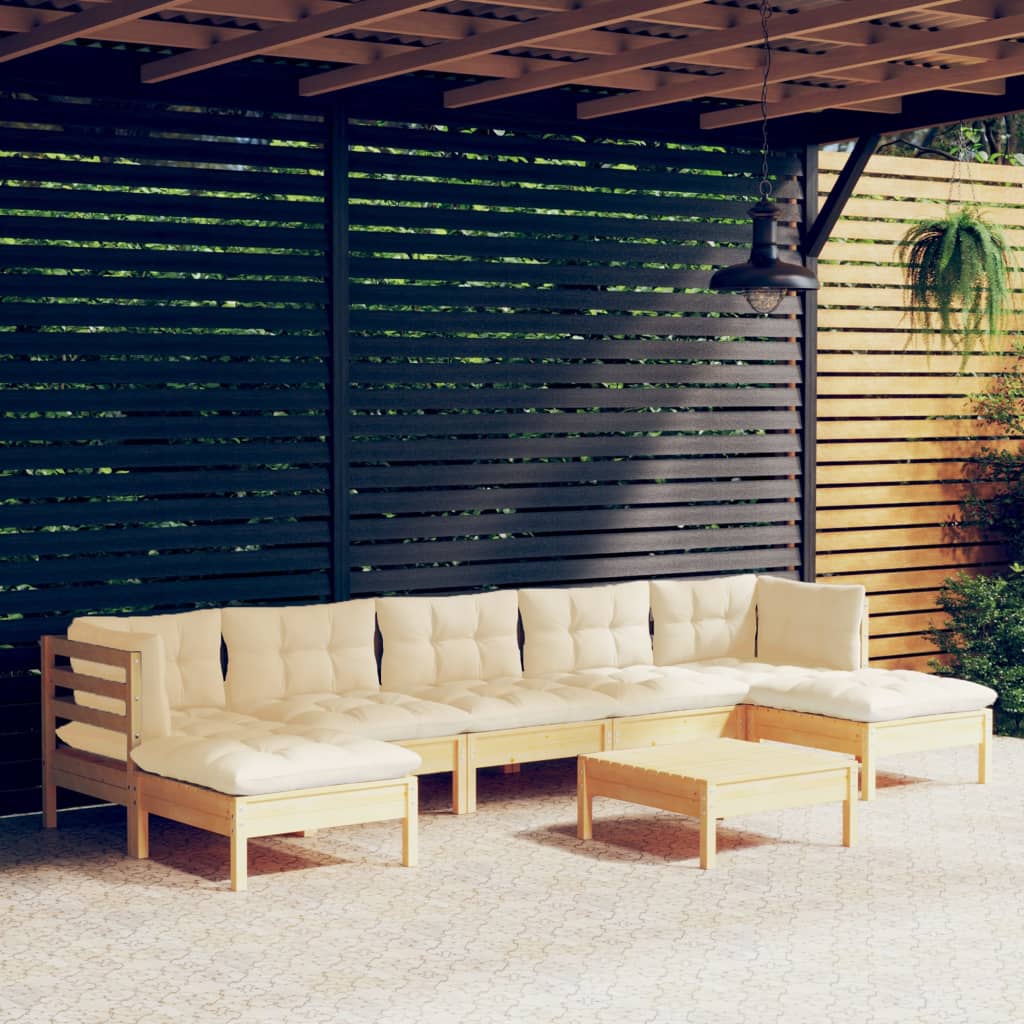 Zestaw wypoczynkowy ogrodowy, drewno sosnowe, kremowe poduszki, 63,5x63,5x62,5 cm
