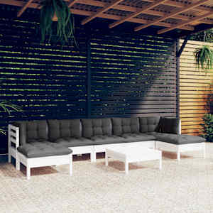 Vrtna sedežna garnitura 8-delna z blazinami bela borovina