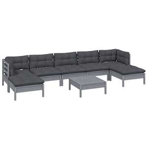 vidaXL Sodo komplektas su pagalvėmis, 8 dalių, pilkas, pu&scaron;ies mediena