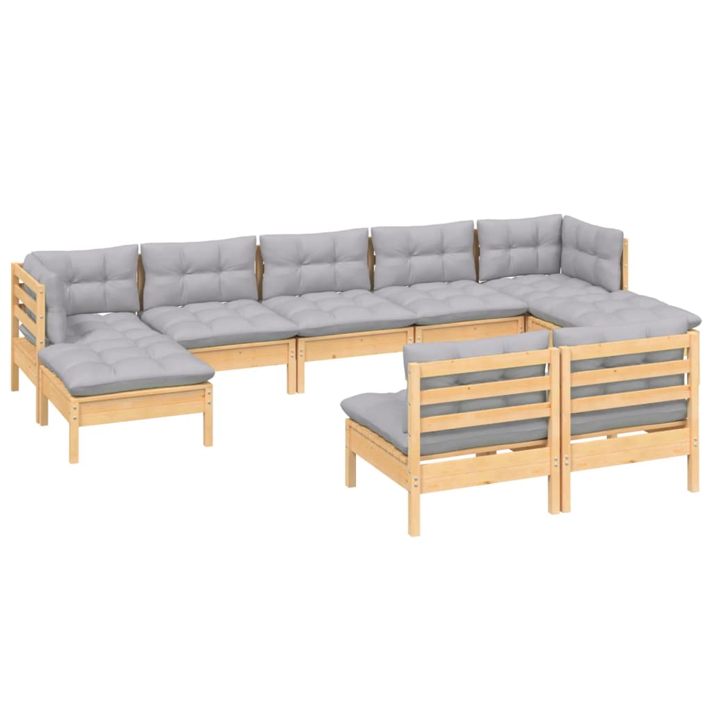 vidaXL 9-delige Loungeset met grijze kussens grenenhout afbeelding