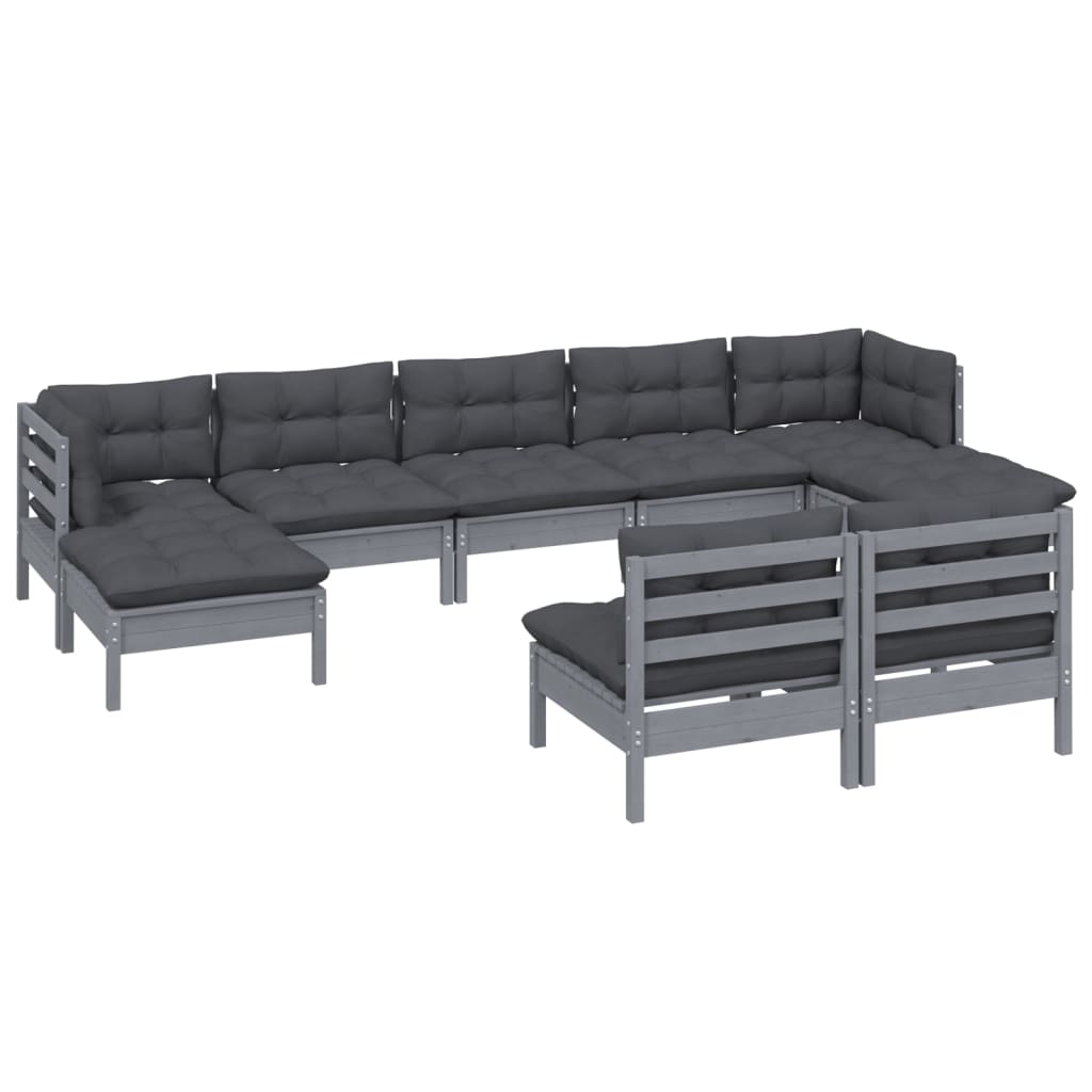 

vidaXL 9-delige Loungeset met kussens grenenhout grijs
