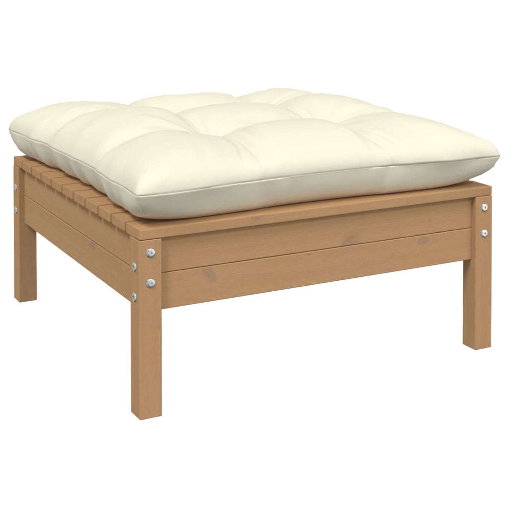 Drewniany zestaw wypoczynkowy do ogrodu - 10-elementowy, miodowy brąz, kremowe poduszki
