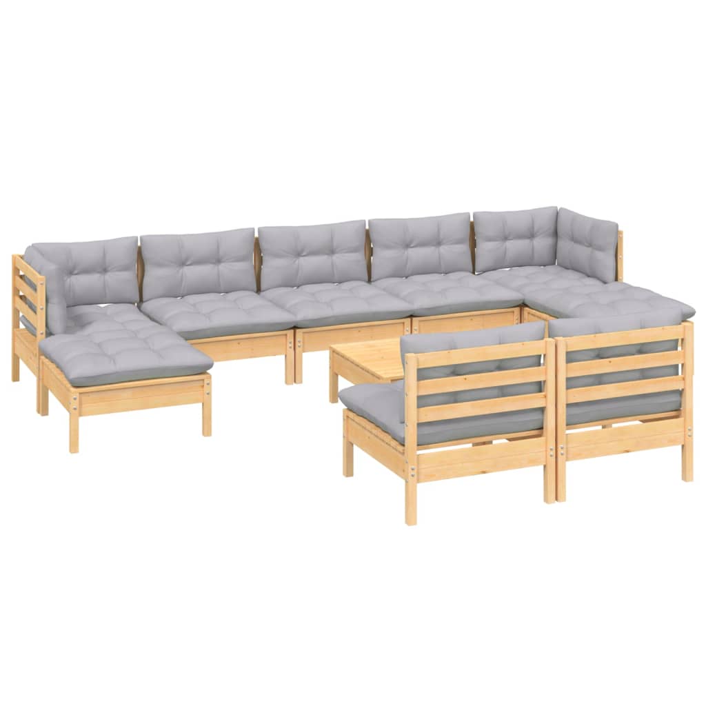 vidaXL 10-delige Loungeset met grijze kussens grenenhout afbeelding