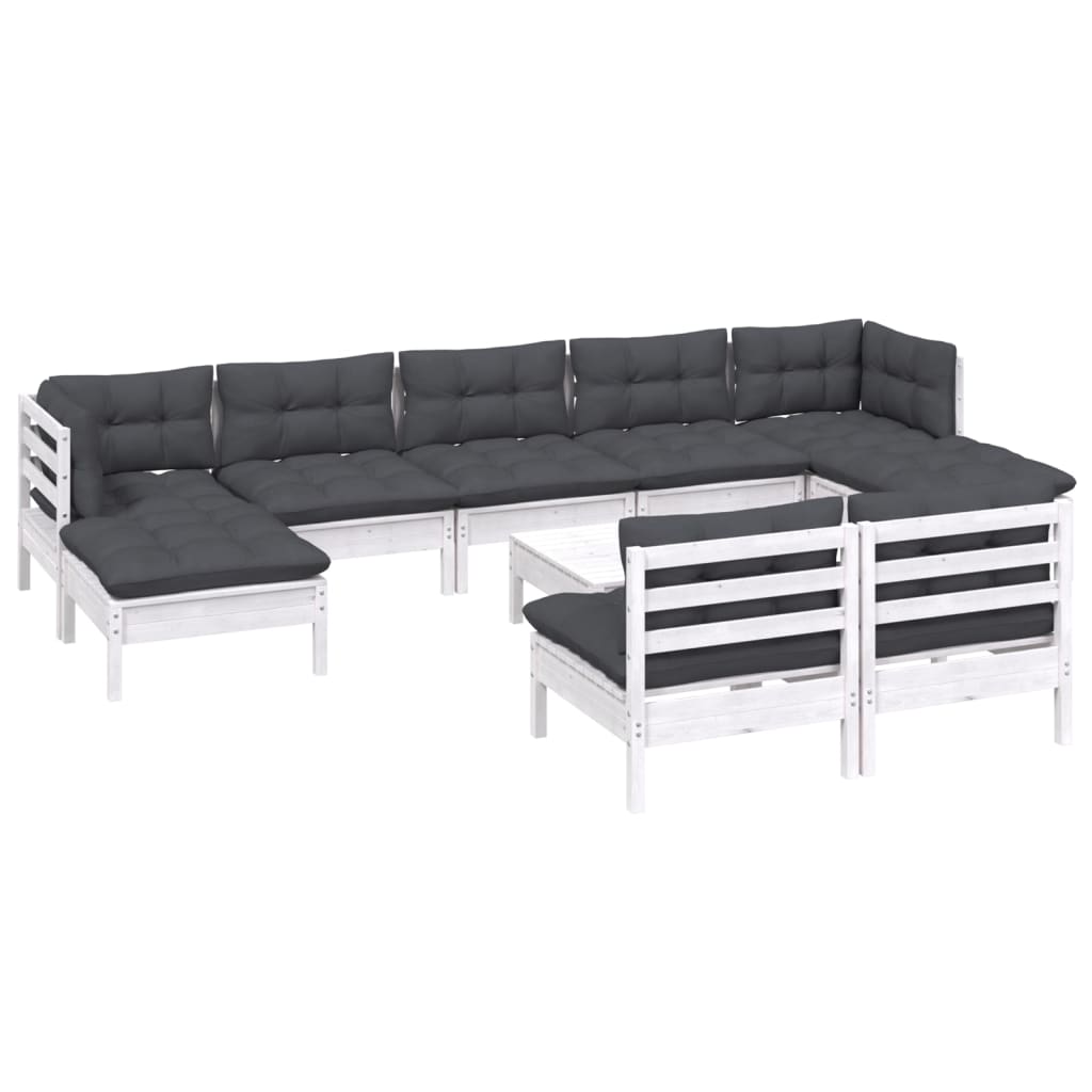 

vidaXL 10-delige Loungeset met kussens grenenhout wit