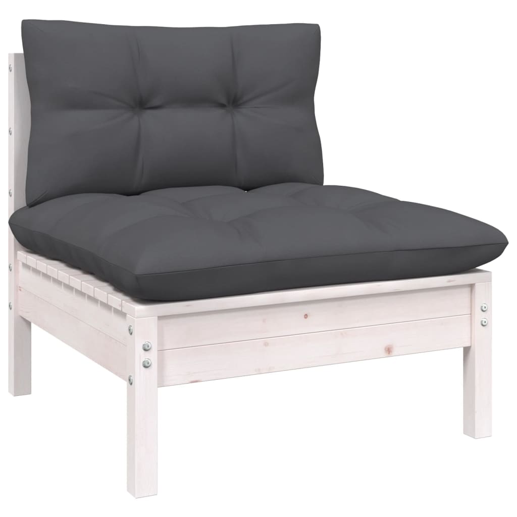 Set mobilier de grădină cu perne, 10 piese, alb, llemn de pin