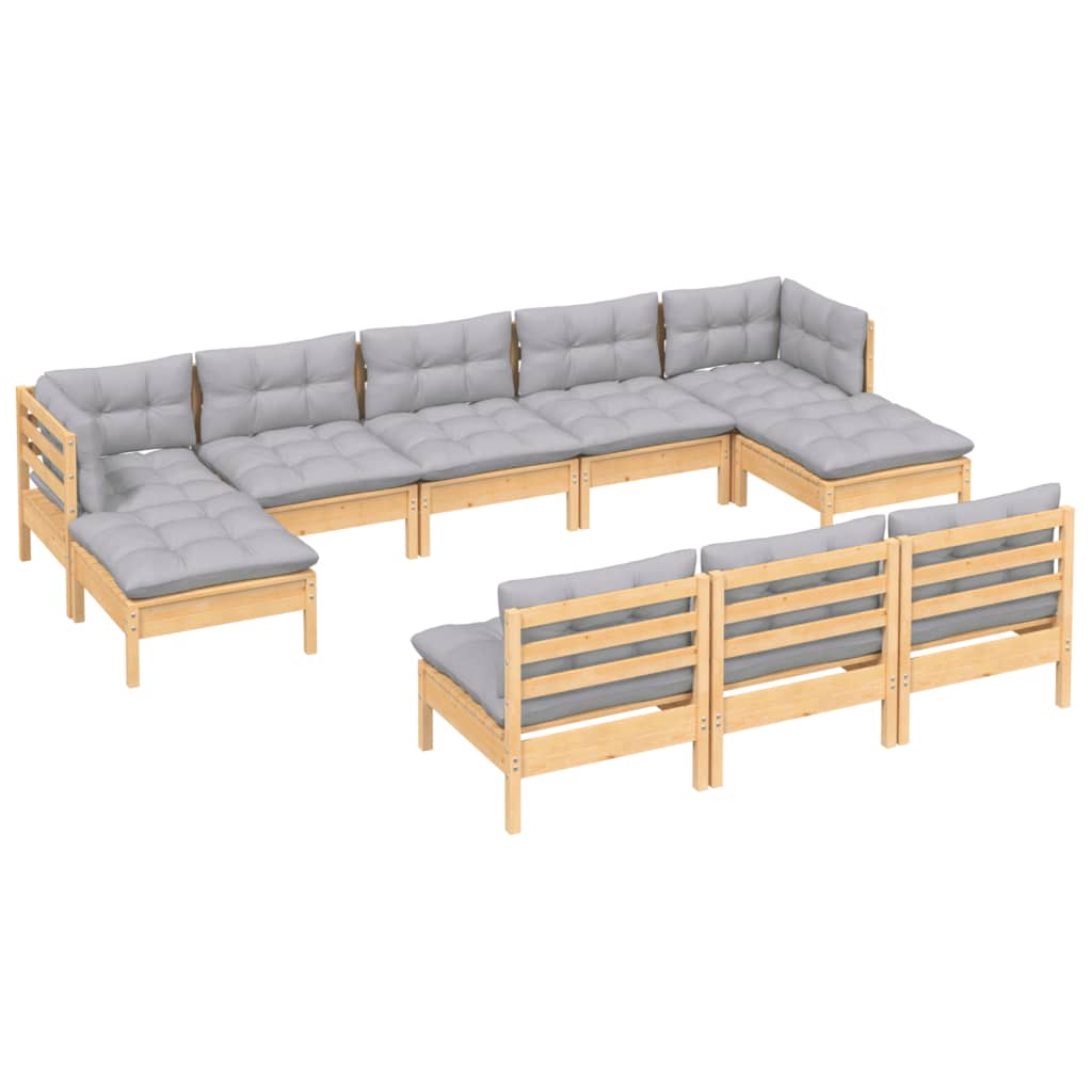 

vidaXL 10-delige Loungeset met grijze kussens grenenhout