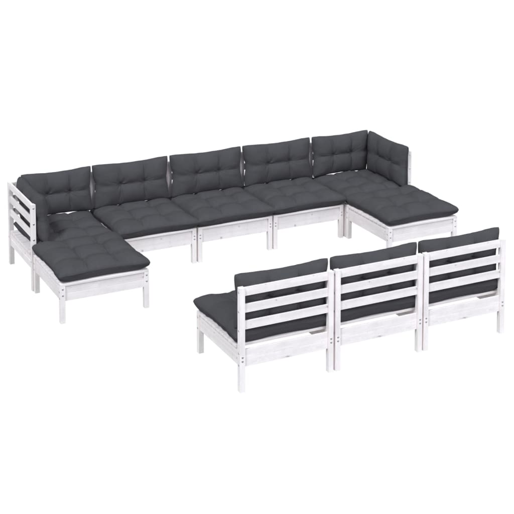 

vidaXL 10-delige Loungeset met kussens grenenhout wit