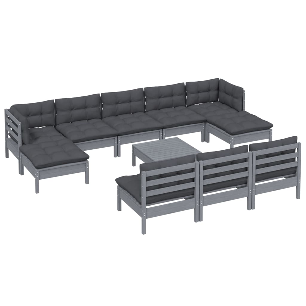 

vidaXL 11-delige Loungeset met kussens grenenhout grijs