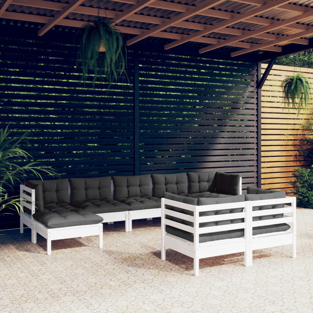 vidaXL 9-tlg. Garten-Lounge-Set mit Kissen Weiß Kiefer Massivholz