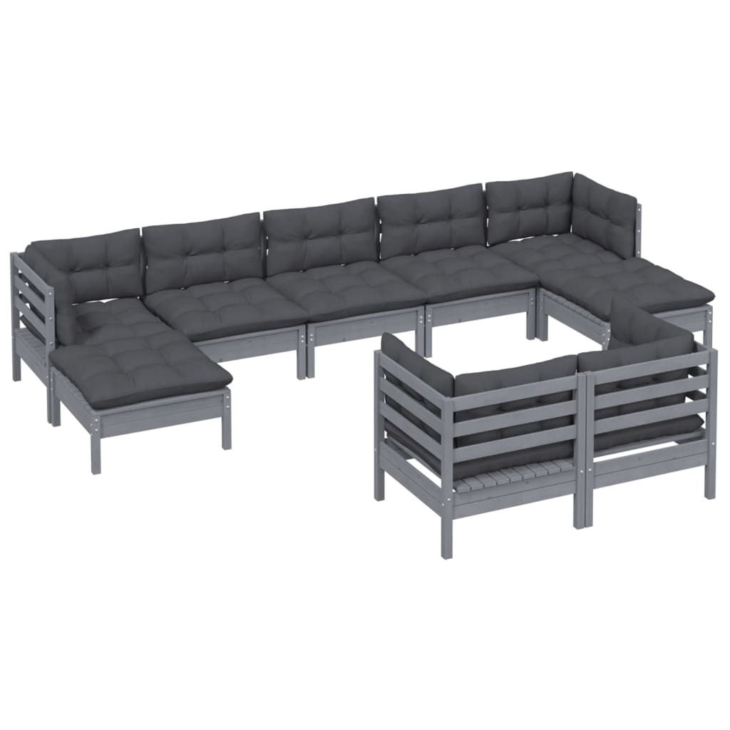 

vidaXL 9-delige Loungeset met kussens massief grenenhout grijs