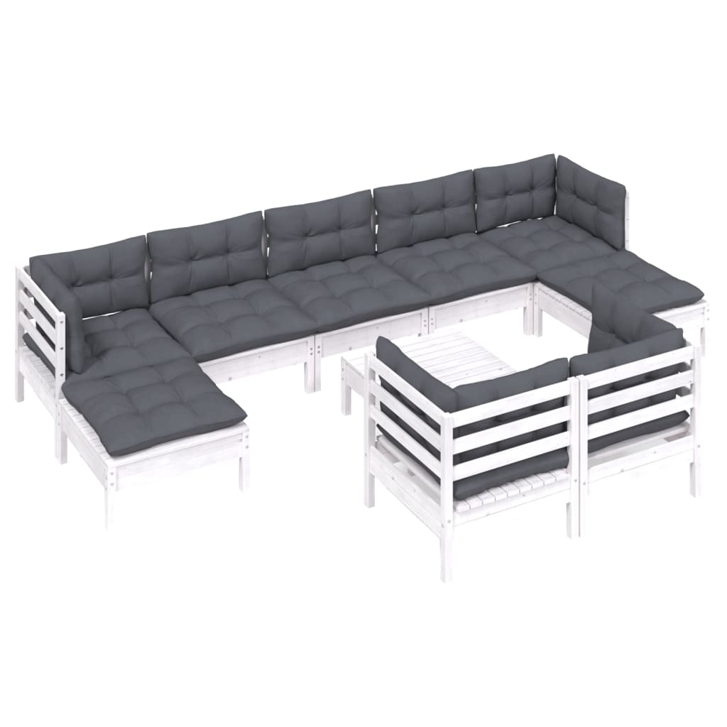 

vidaXL 10-delige Loungeset met kussens massief grenenhout wit