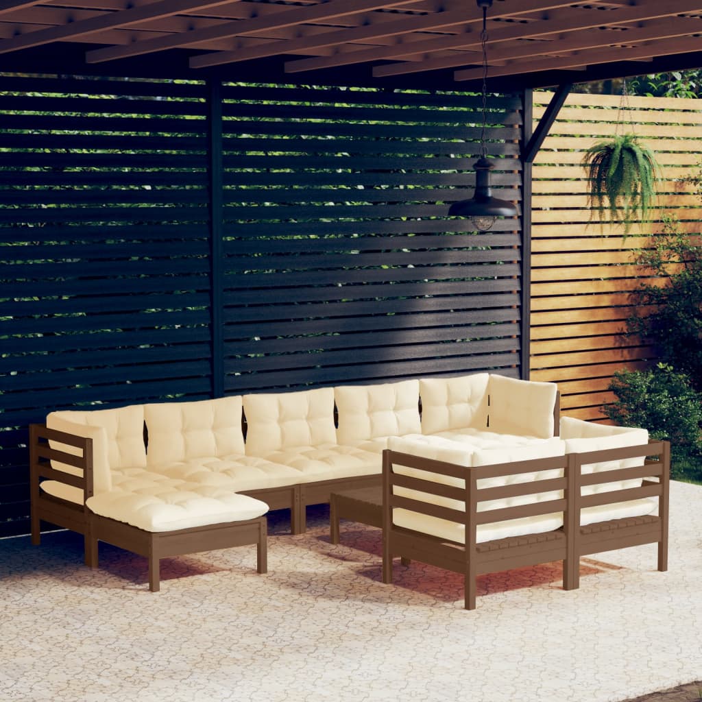 vidaXL Set mobilier grădină cu perne, 10 piese, maro miere, lemn de pin vidaXL