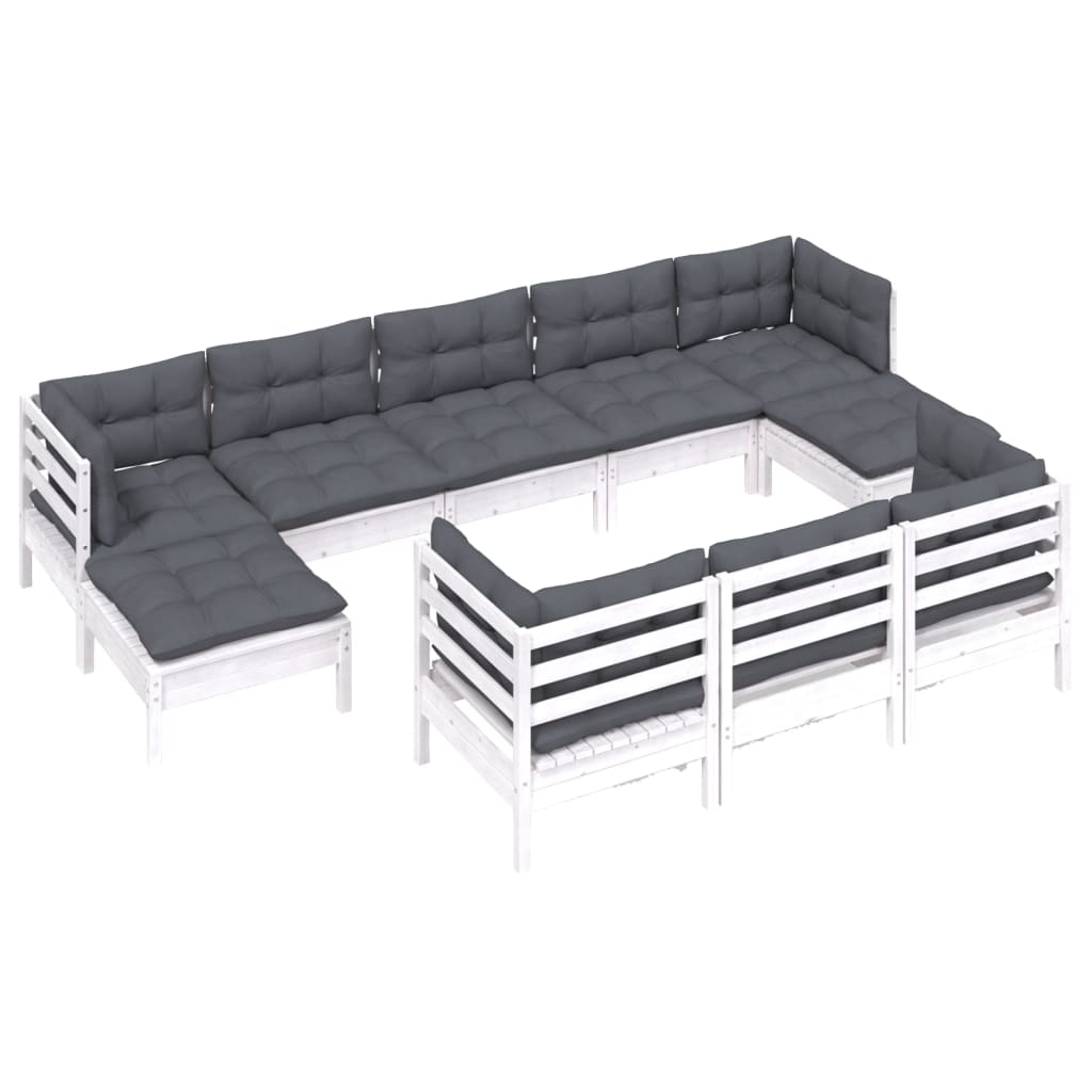 

vidaXL 10-delige Loungeset met kussens massief grenenhout wit