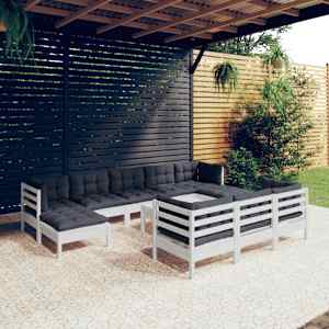 Vrtna sedežna garnitura 11-delna z blazinami bela borovina