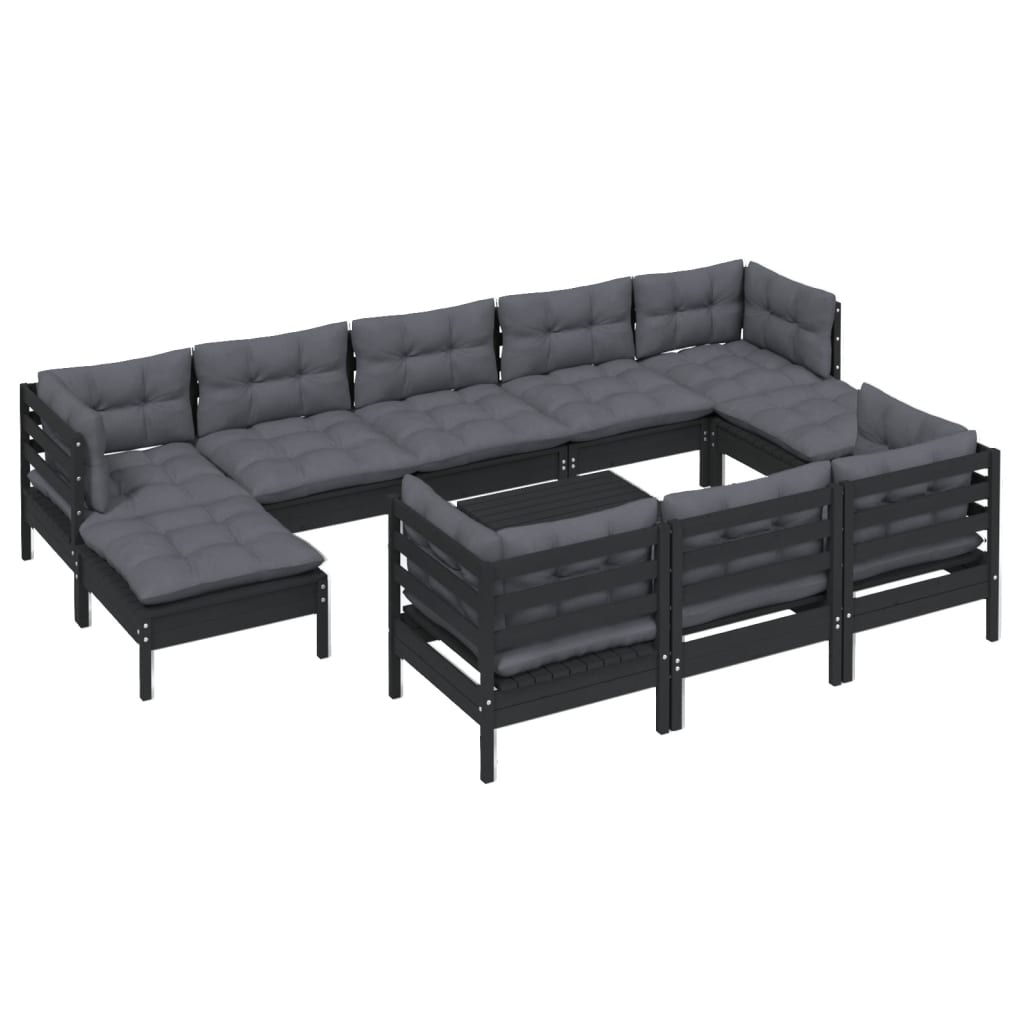 

vidaXL 11-delige Loungeset met kussens massief grenenhout zwart