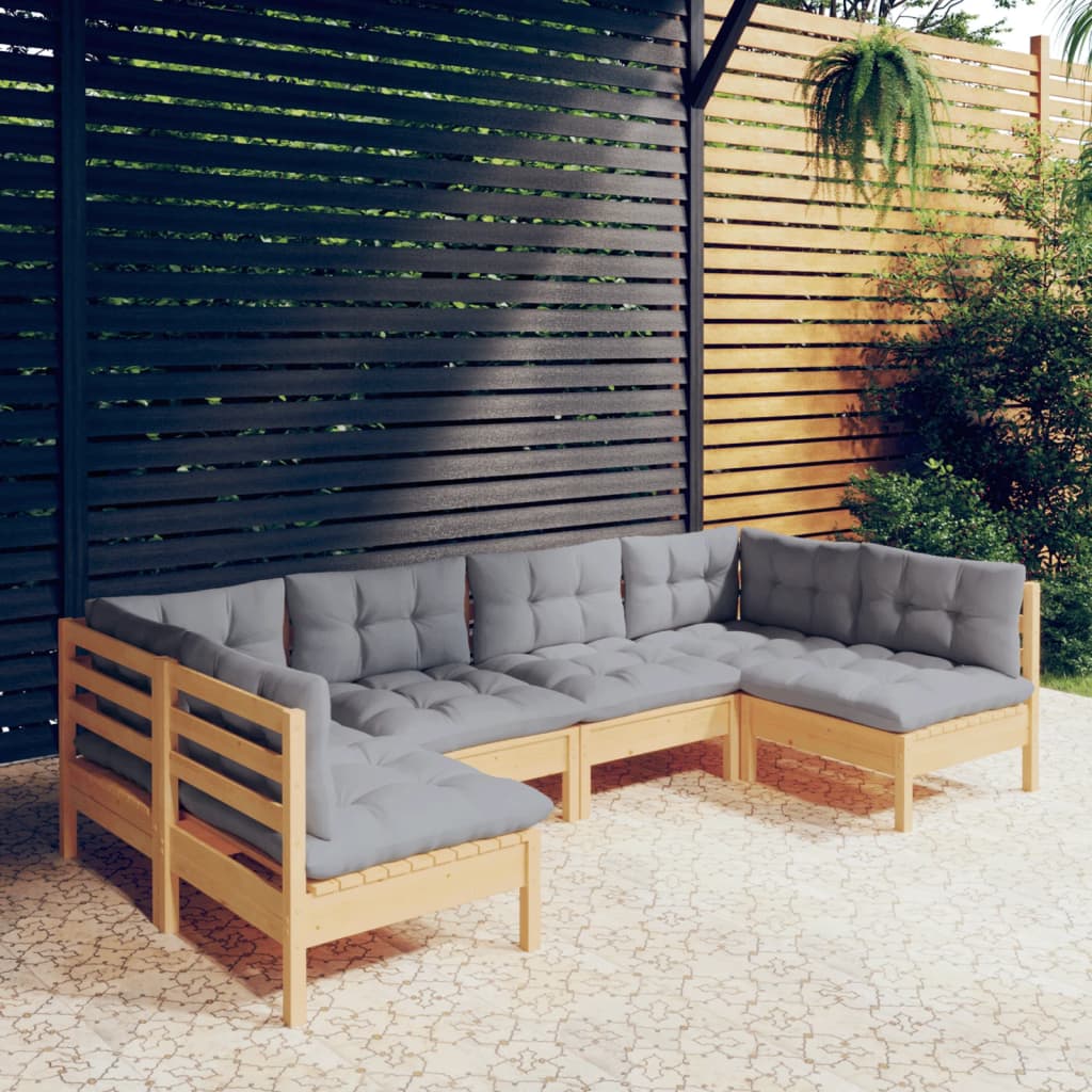 6-tlg. Garten-Lounge-Set mit Grauen Kissen Kiefer Massivholz kaufen