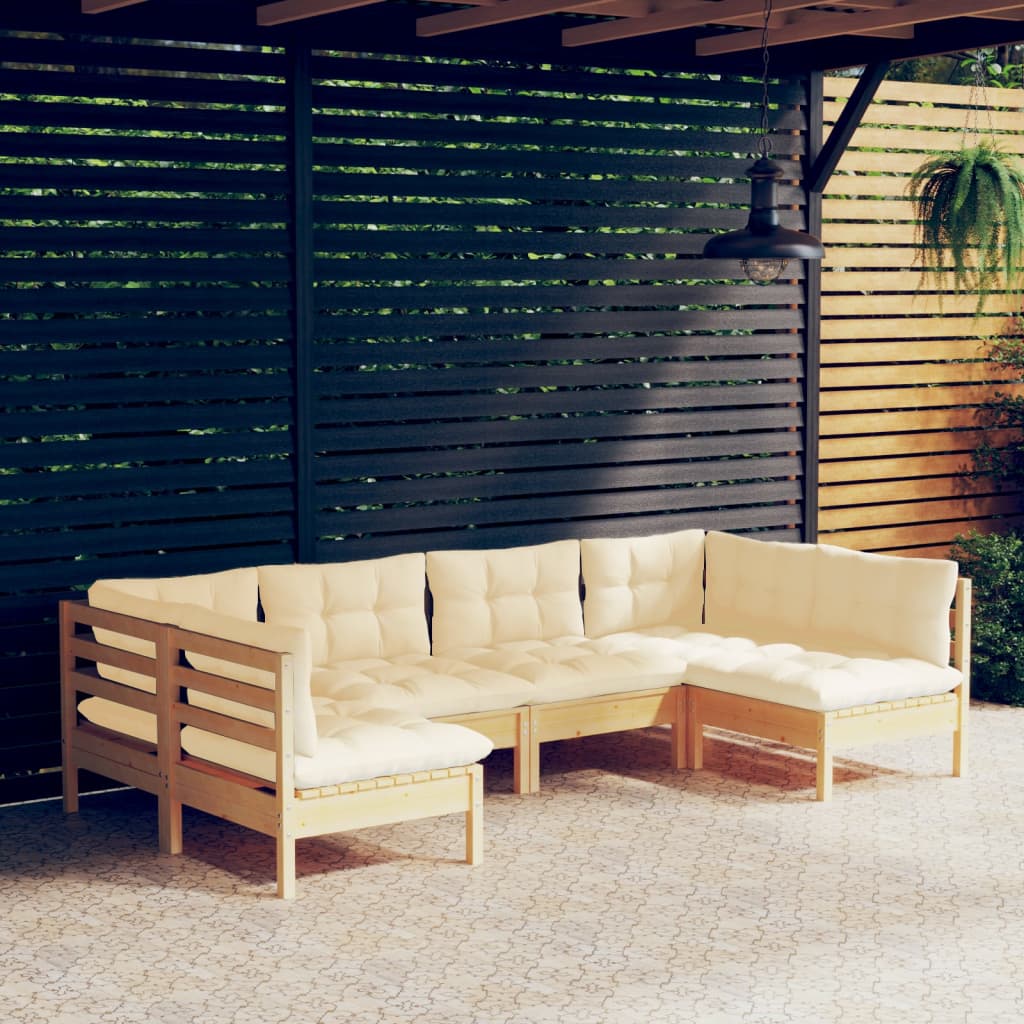 vidaXL 6-tlg. Garten-Lounge-Set mit Creme Kissen Massivholz Kiefer