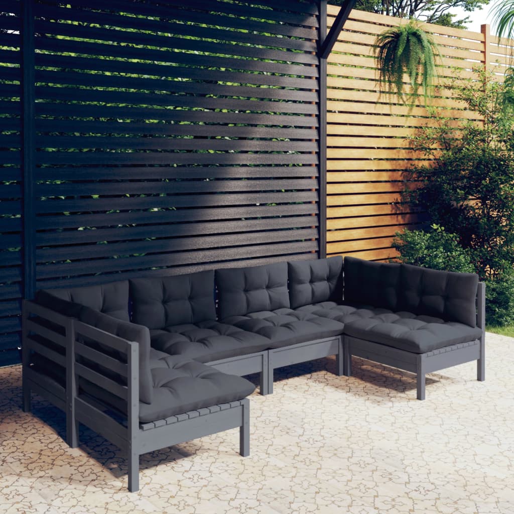 vidaXL 6-tlg. Garten-Lounge-Set mit Kissen Grau Kiefer Massivholz