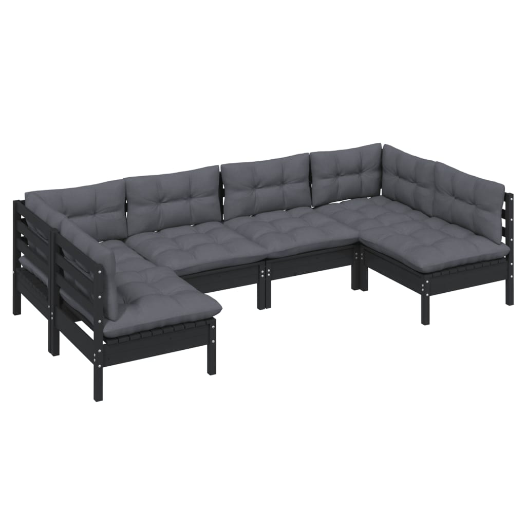 

vidaXL 6-delige Loungeset met kussens massief grenenhout zwart