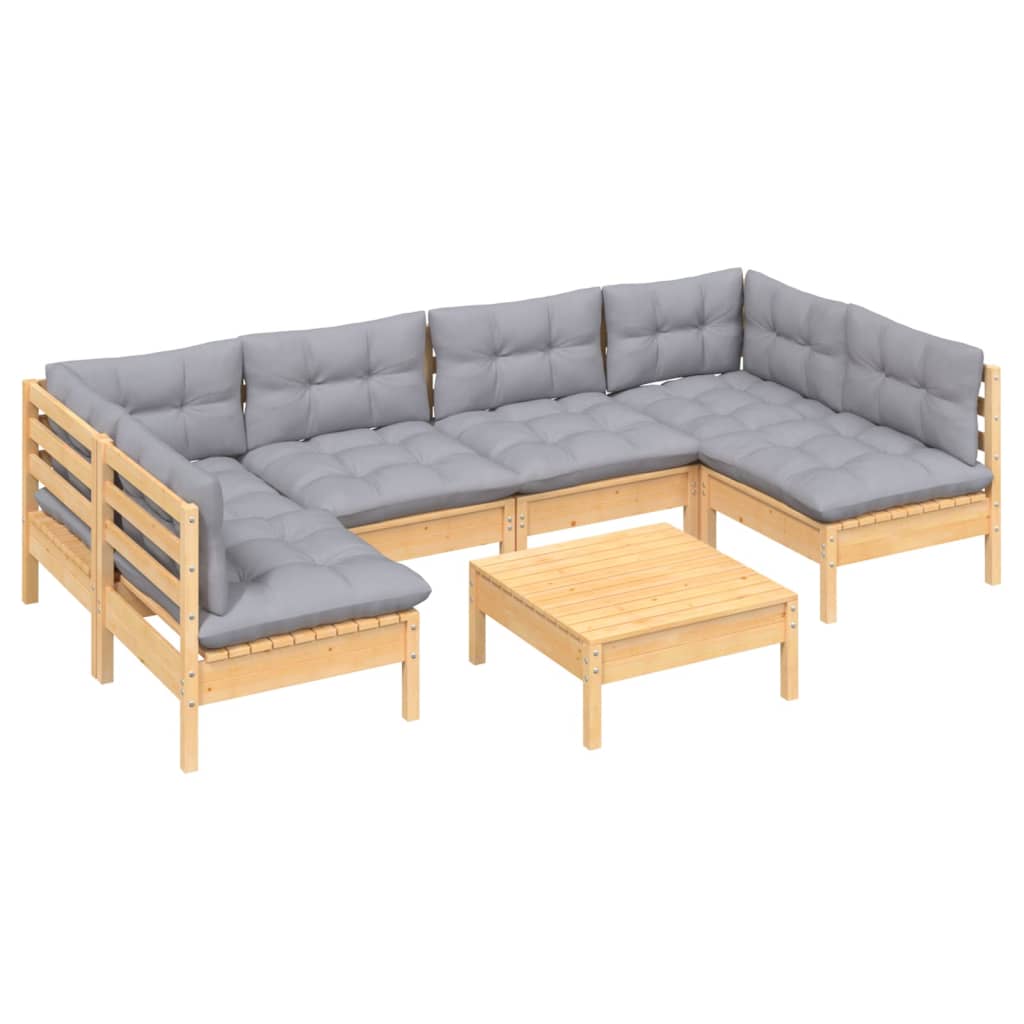 vidaXL 7-delige Loungeset met grijze kussens massief grenenhout afbeelding