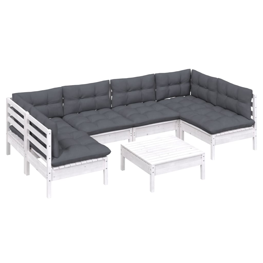 

vidaXL 7-delige Loungeset met kussens massief grenenhout wit