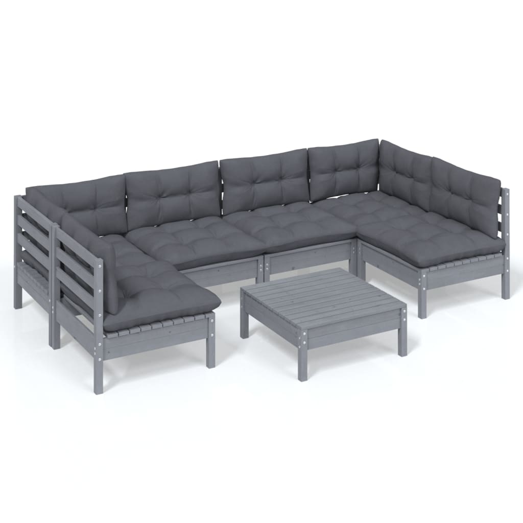 Thumbnail - vidaXL 7-tlg. Garten-Lounge-Set mit Kissen Grau Kiefer Massivholz