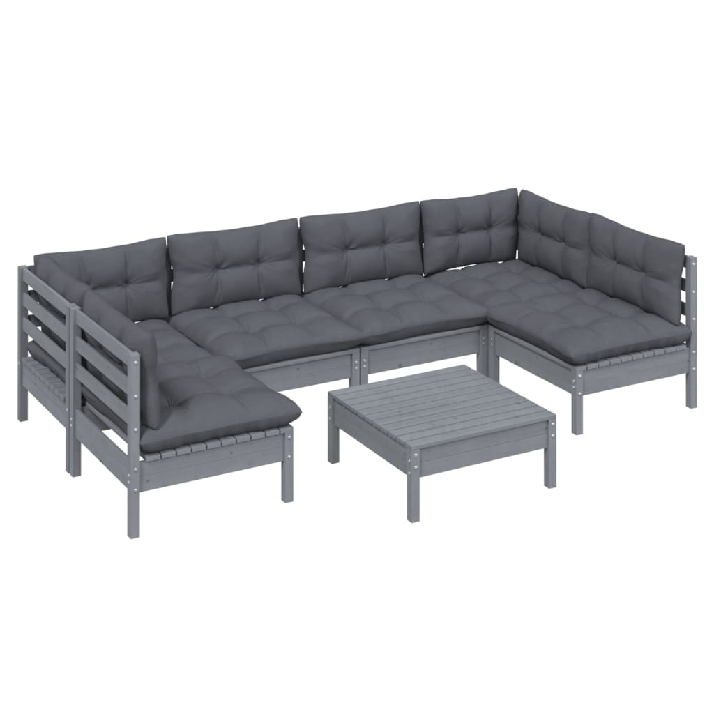 

vidaXL 7-delige Loungeset met kussens massief grenenhout grijs