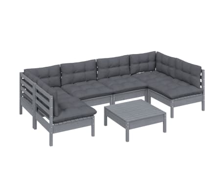vidaXL Set Divani da Giardino 7 pz con Cuscini Grigi in Legno di Pino