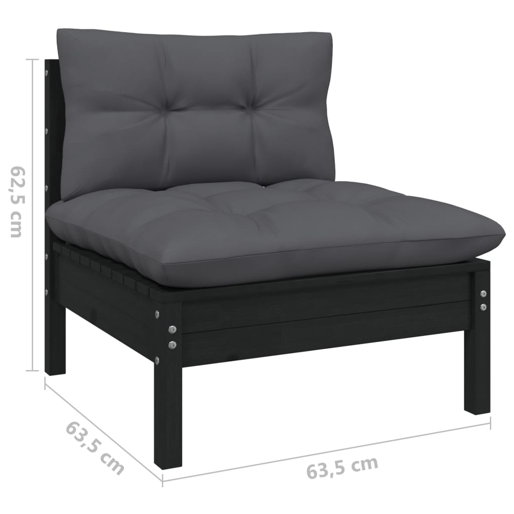 Set mobilier grădină cu perne, 7 piese, negru, lemn masiv pin