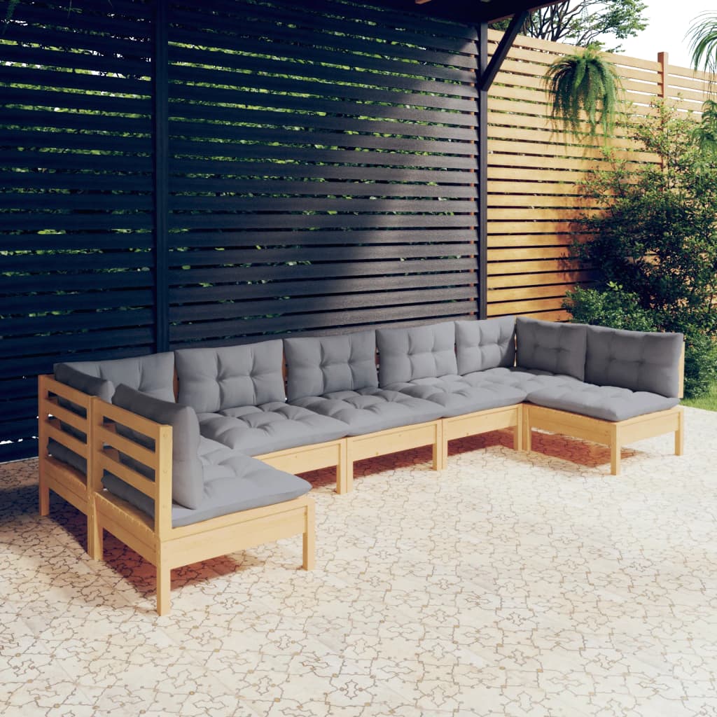 vidaXL Salon de jardin 7 pcs avec coussins gris Bois de pin massif