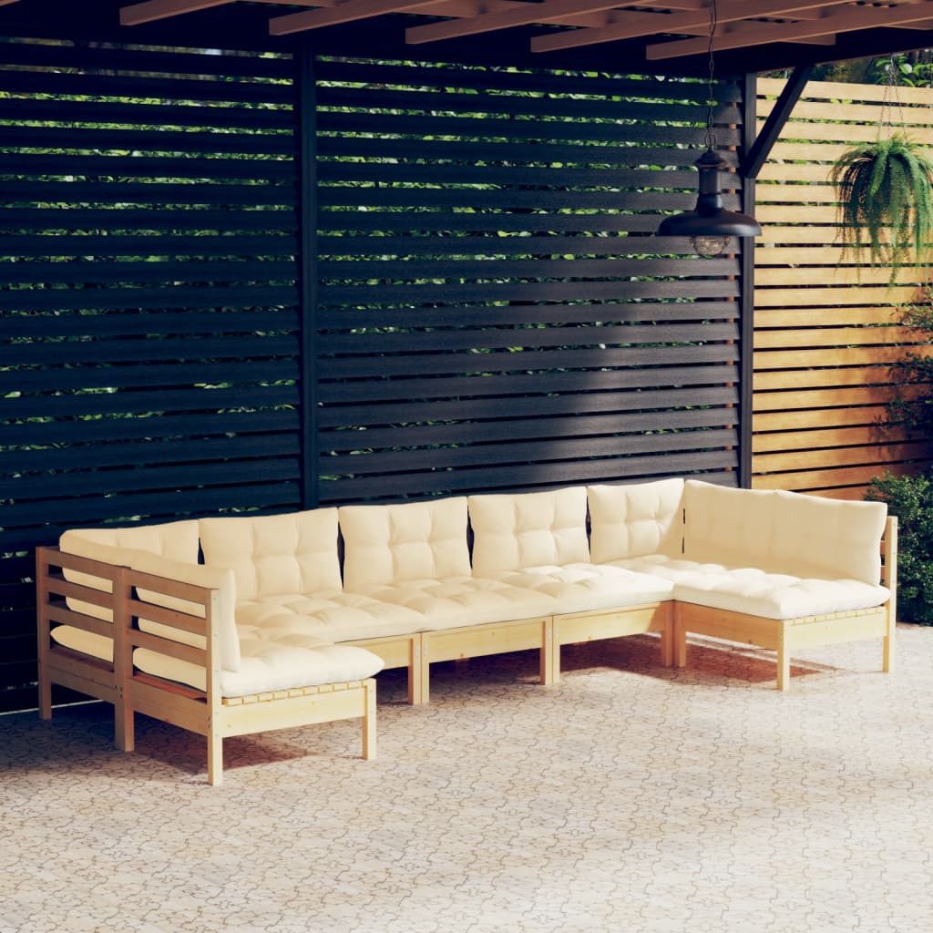 vidaXL 7-tlg. Garten-Lounge-Set mit Creme Kissen Massivholz Kiefer