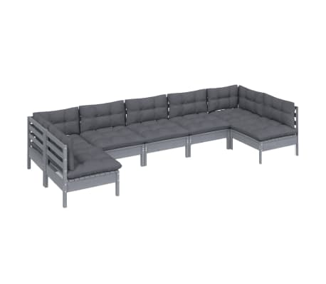 vidaXL Hagesofagruppe med puter 7 deler heltre furu grå